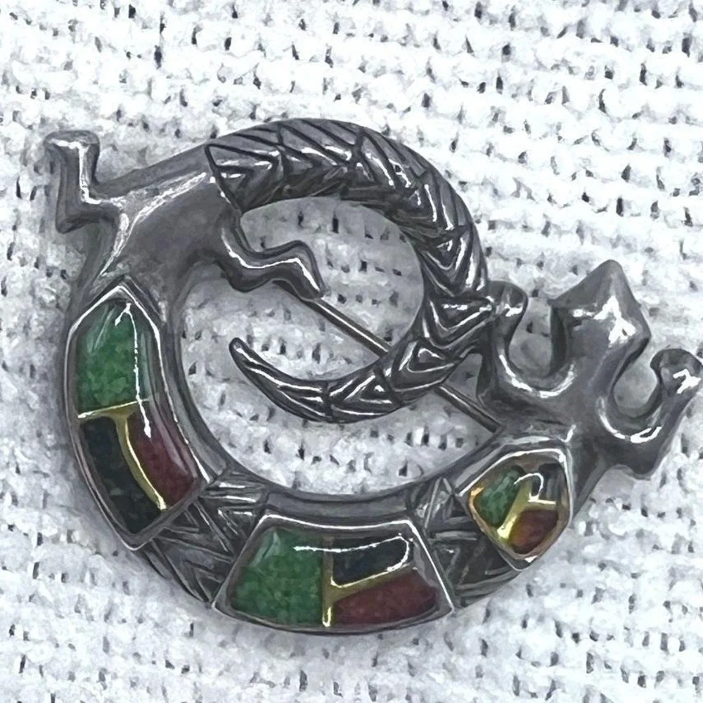 Carolyn Pollack Sterling‎ Silver Brooch Salamander Gecko Lizard Multi Stones 13g